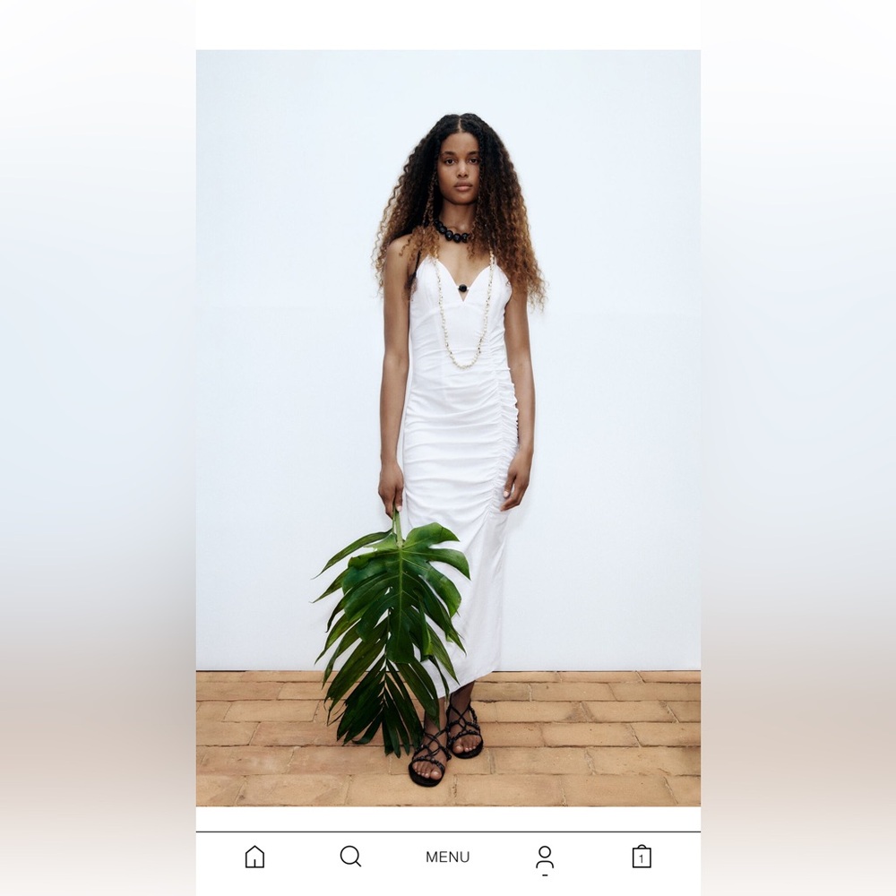 STONE LINEN BLEND MIDI DRESS